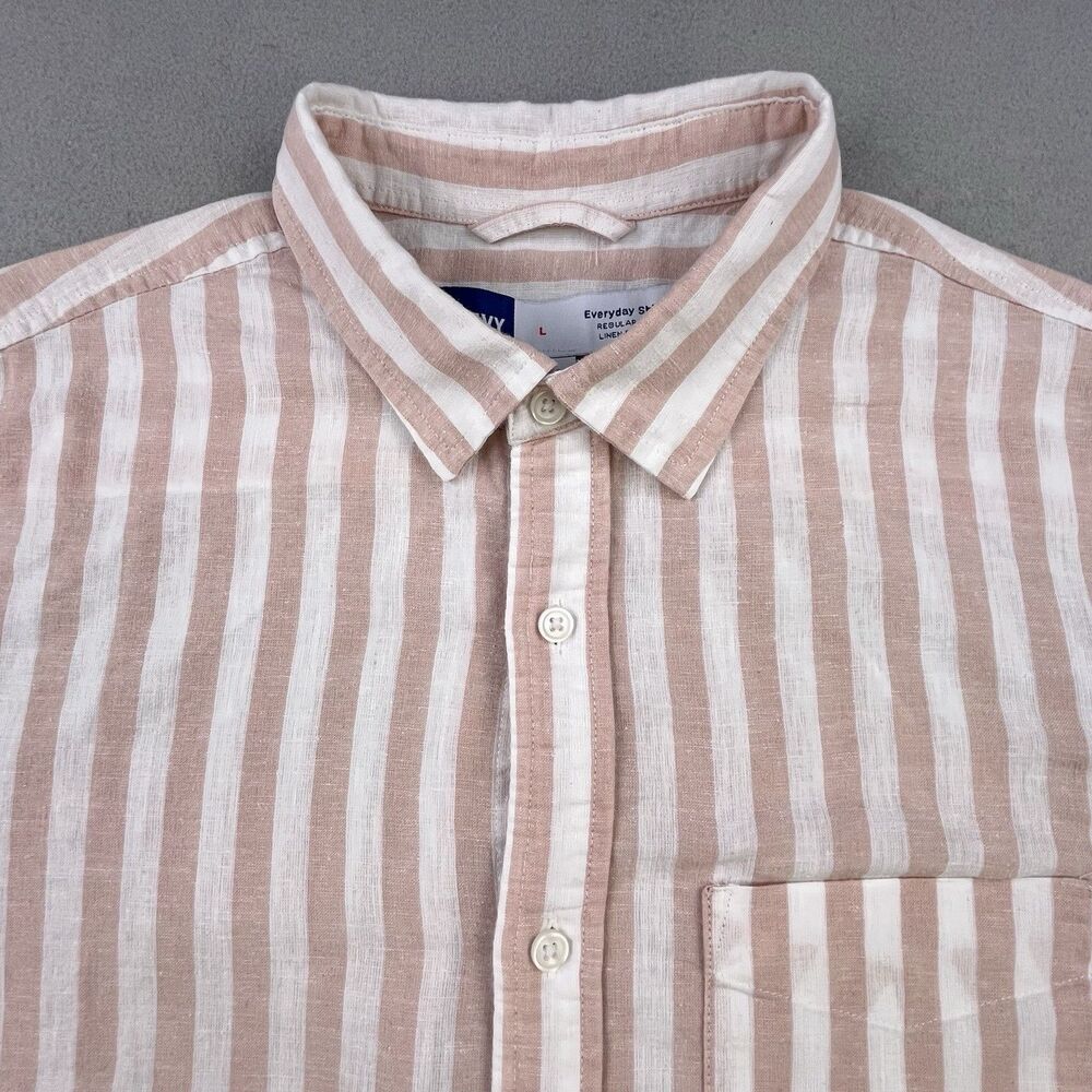 Old Navy Everyday Shirt Men’s Large Linen Blend Long Sleeve Peach White Stripe